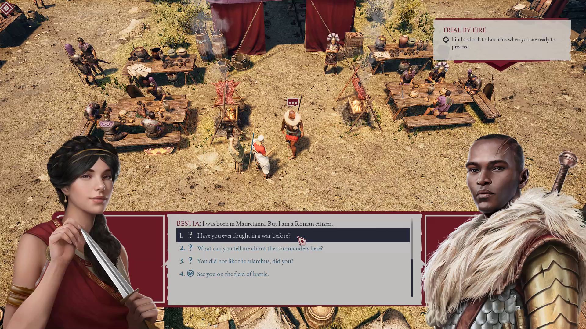 Expeditions Rome Talking to Companion at the Camp