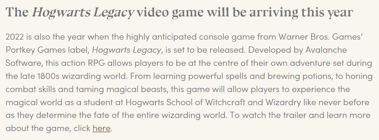 Hogwarts Legacy Looks to Be Still on Track for 2022