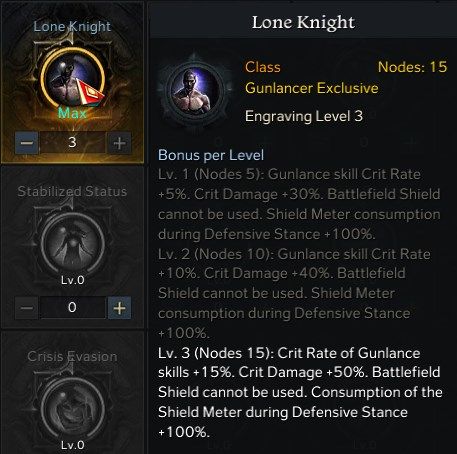 Gunlancer Lone Knight Engraving and Playstyle