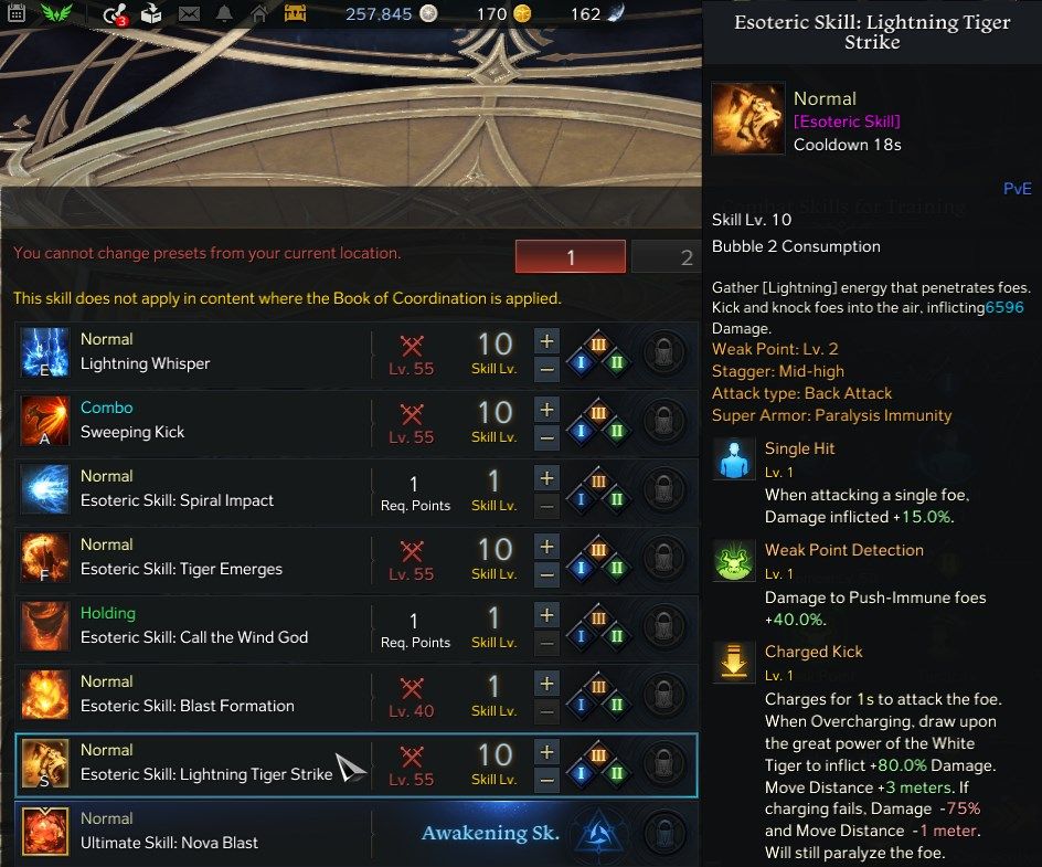 Lost Ark Striker Esoteric Skill Lightning Tiger Strike