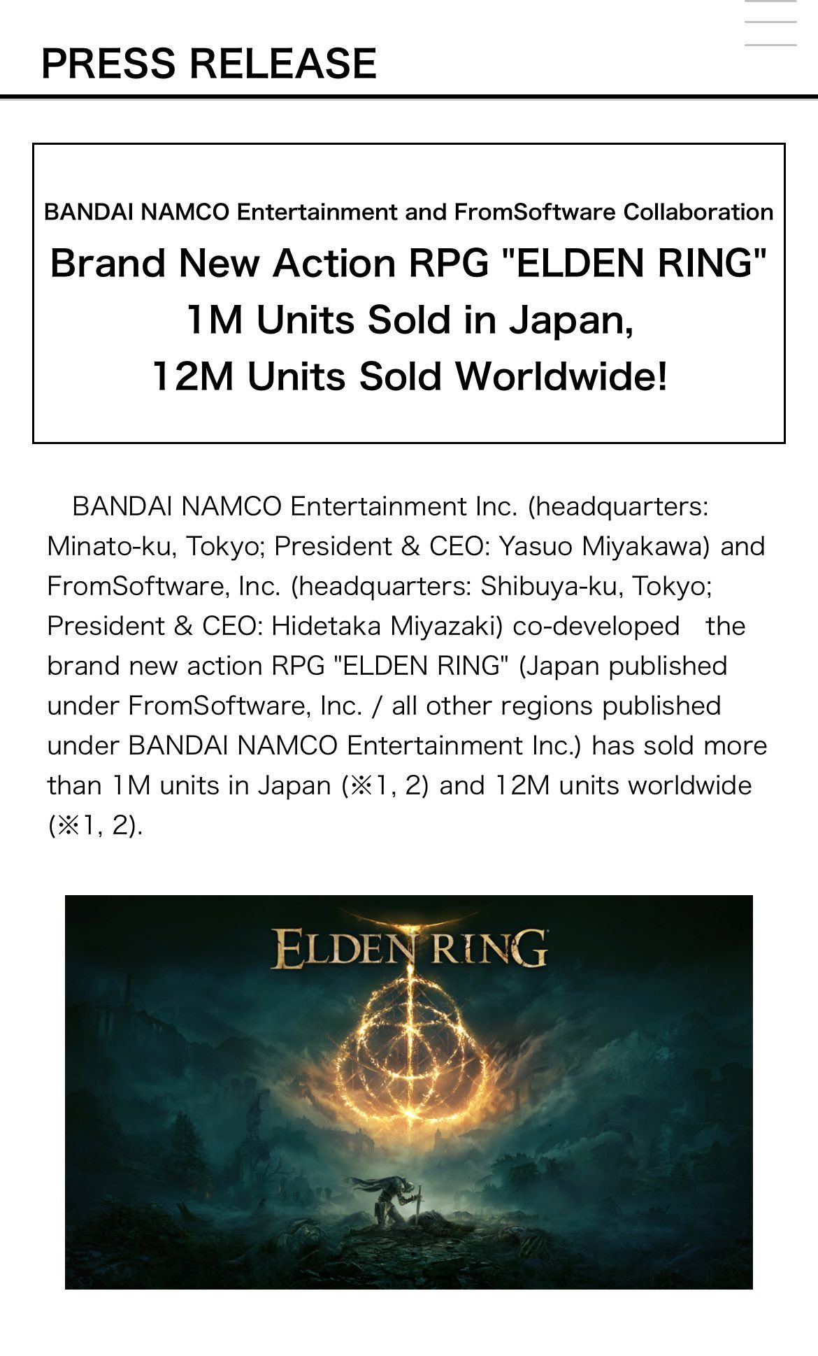 Elden Ring Tops 12 million in Digital Sales and Shipments