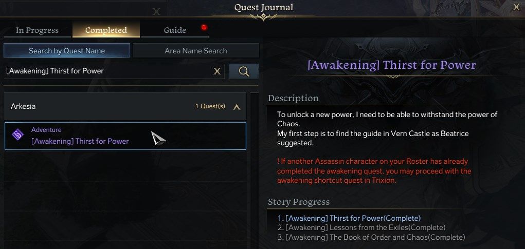 [Awakening] Thirst for Power Quest