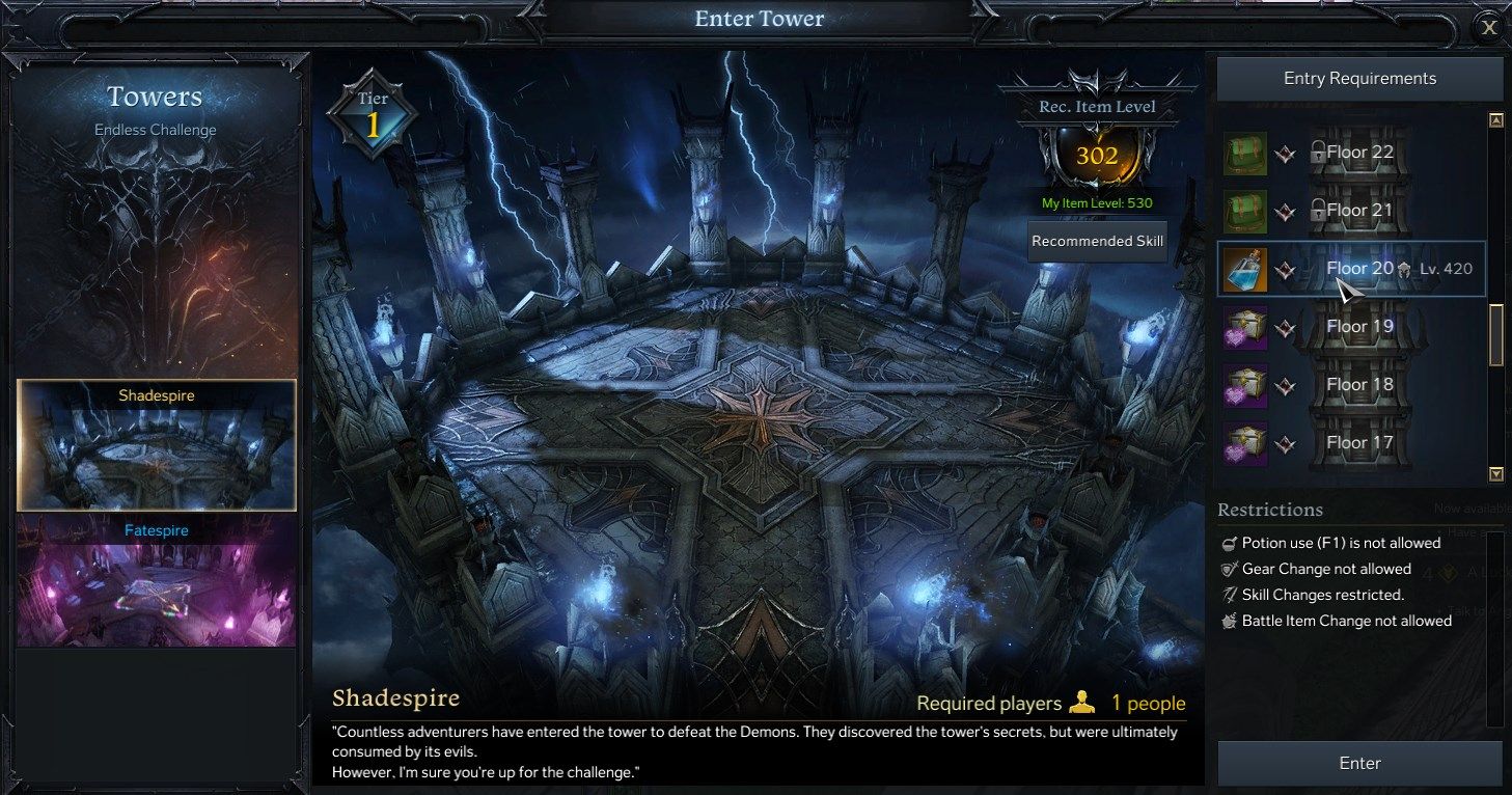 Lost Ark Skill Points Guide Shadespire Tower