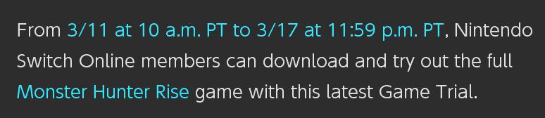 Monster Hunter Rise Free Trial Now on Nintendo Switch Online Until March 17th