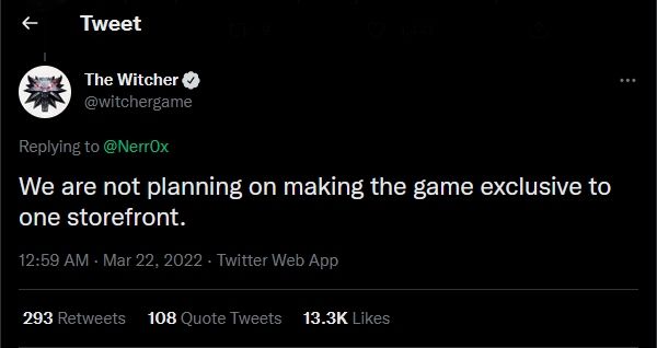 The Next Witcher Will Not Be Store Exclusive
