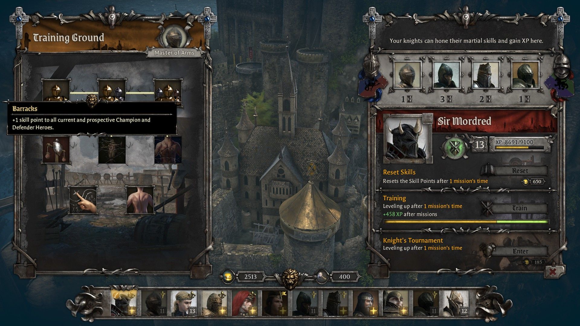 Defender Camelot Upgrades for the Training Ground - Barracks and Basic and Advanced Physical Training Perks