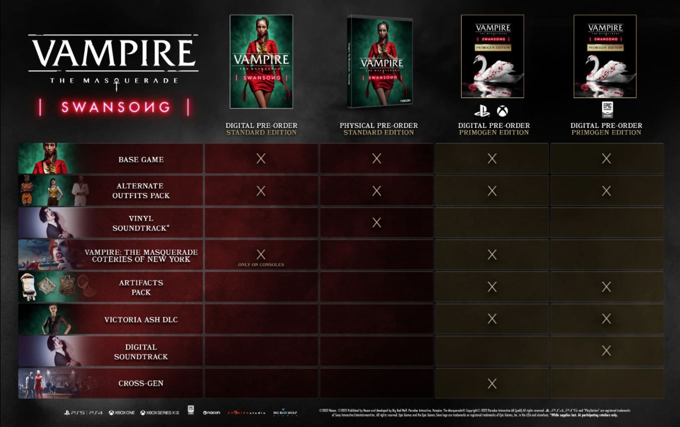 Vampire The Masquerade Swansong Edition Comparisons