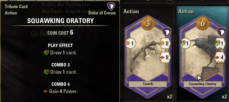 ESO Tales of Tribute Best Cards Guide - Duke of Crows Squawking Oratory Card