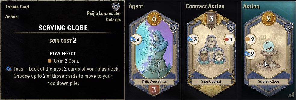 ESO Tales of Tribute Best Cards Guide - Psijic Loremaster Celarus Scrying Globe Card
