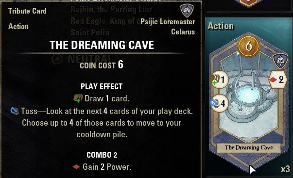 ESO Tales of Tribute Best Cards Guide - Psijic Loremaster Celarus The Dreaming Cave Card