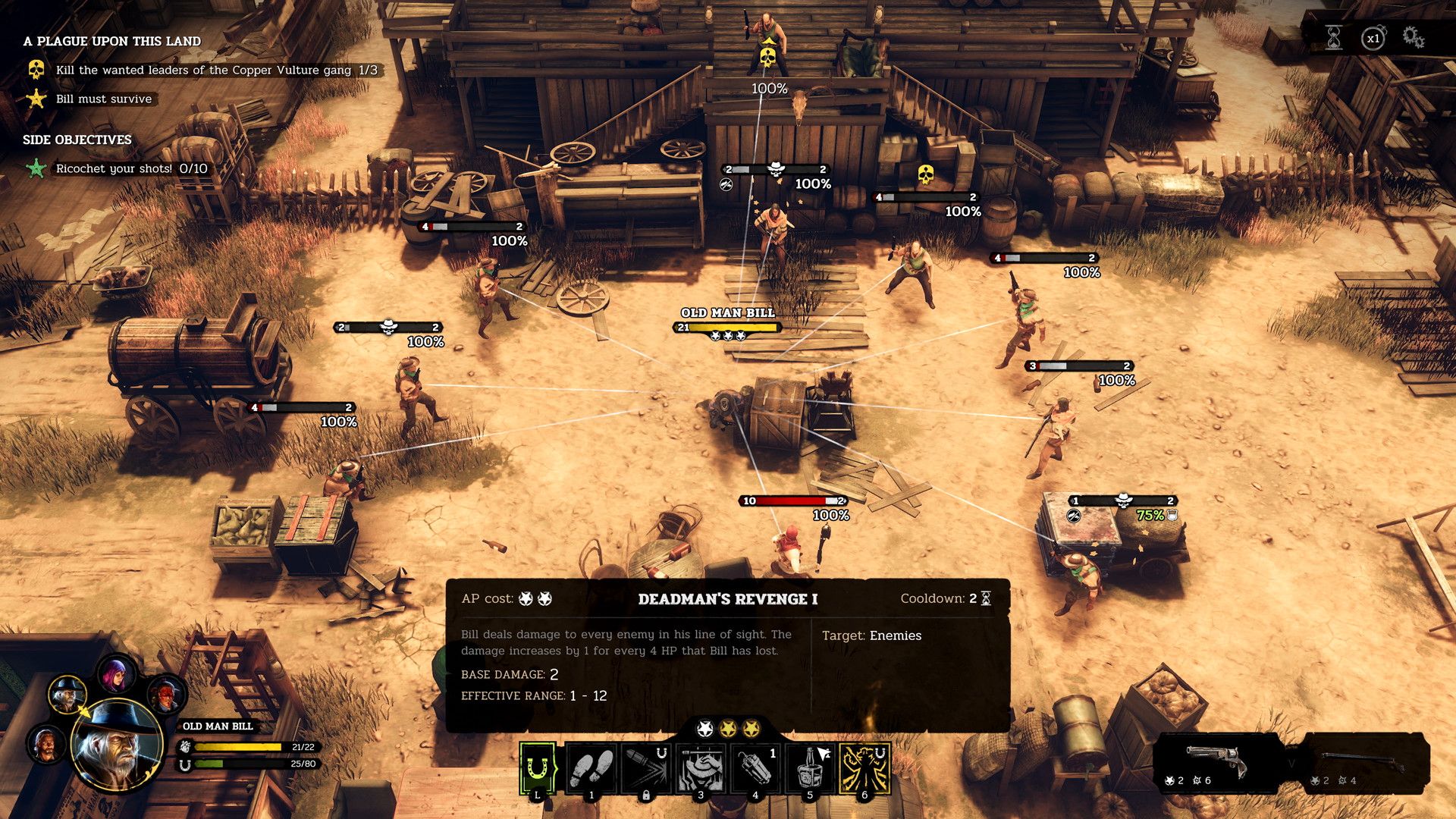 Hard West II use turn-based action point tactical combat, with a mix of gunslinging and supernatural abilities.