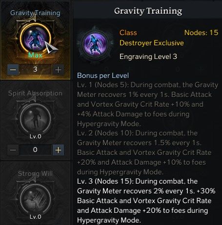 Lost Ark Destroyer Gravity Training Class Engraving