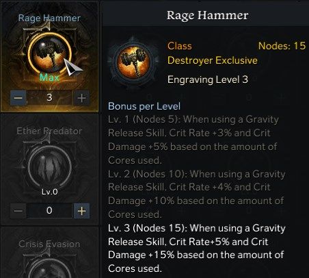 Lost Ark Destroyer Rage Hammer Class Engraving