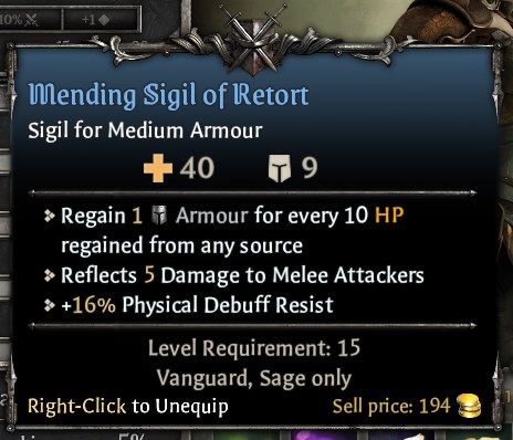 Sage Equipment - Mending Sigil of Retort Medium Armour