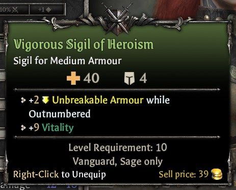 Vanguard Equipment -Vigorous Sigil of Heroism Medium Armour