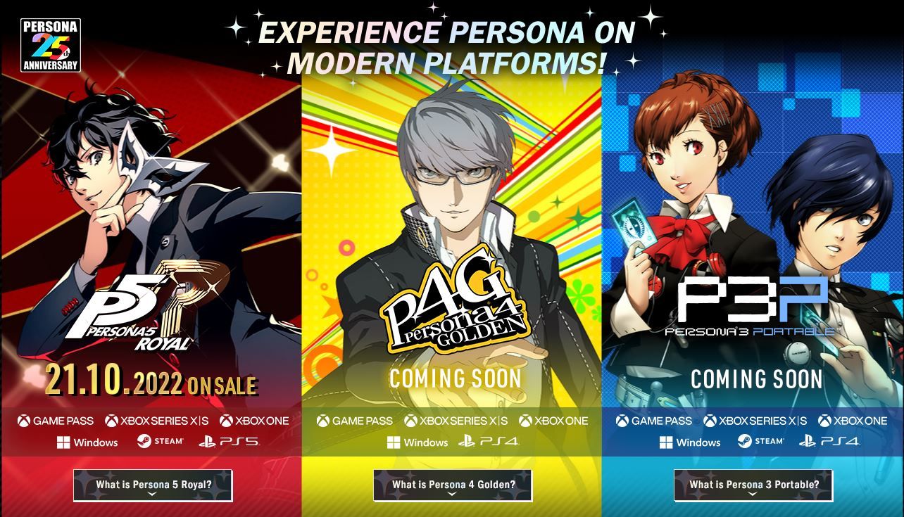 Persona 3, 4 and 5 Are Heading to Playstation and Steam