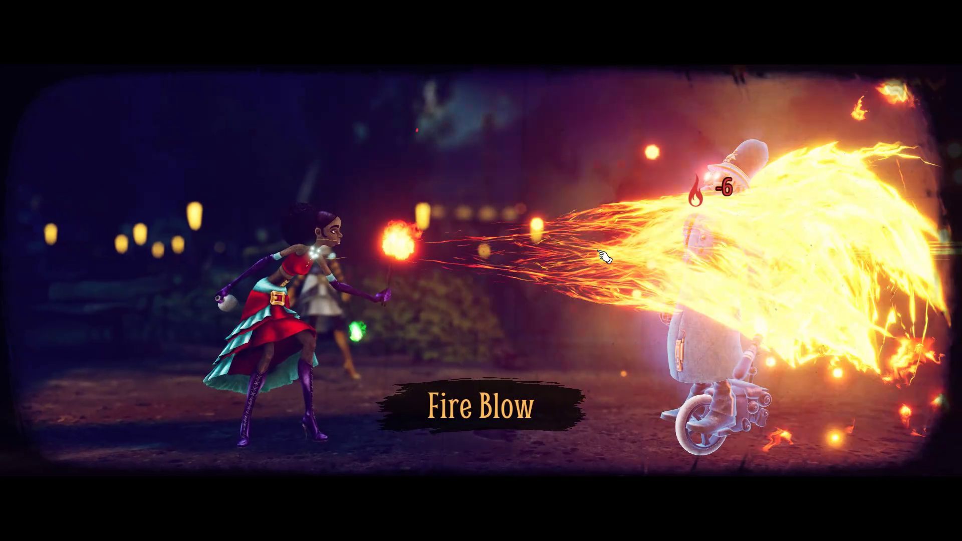Circus Electrique Review - Fire Blow Skill in Combat