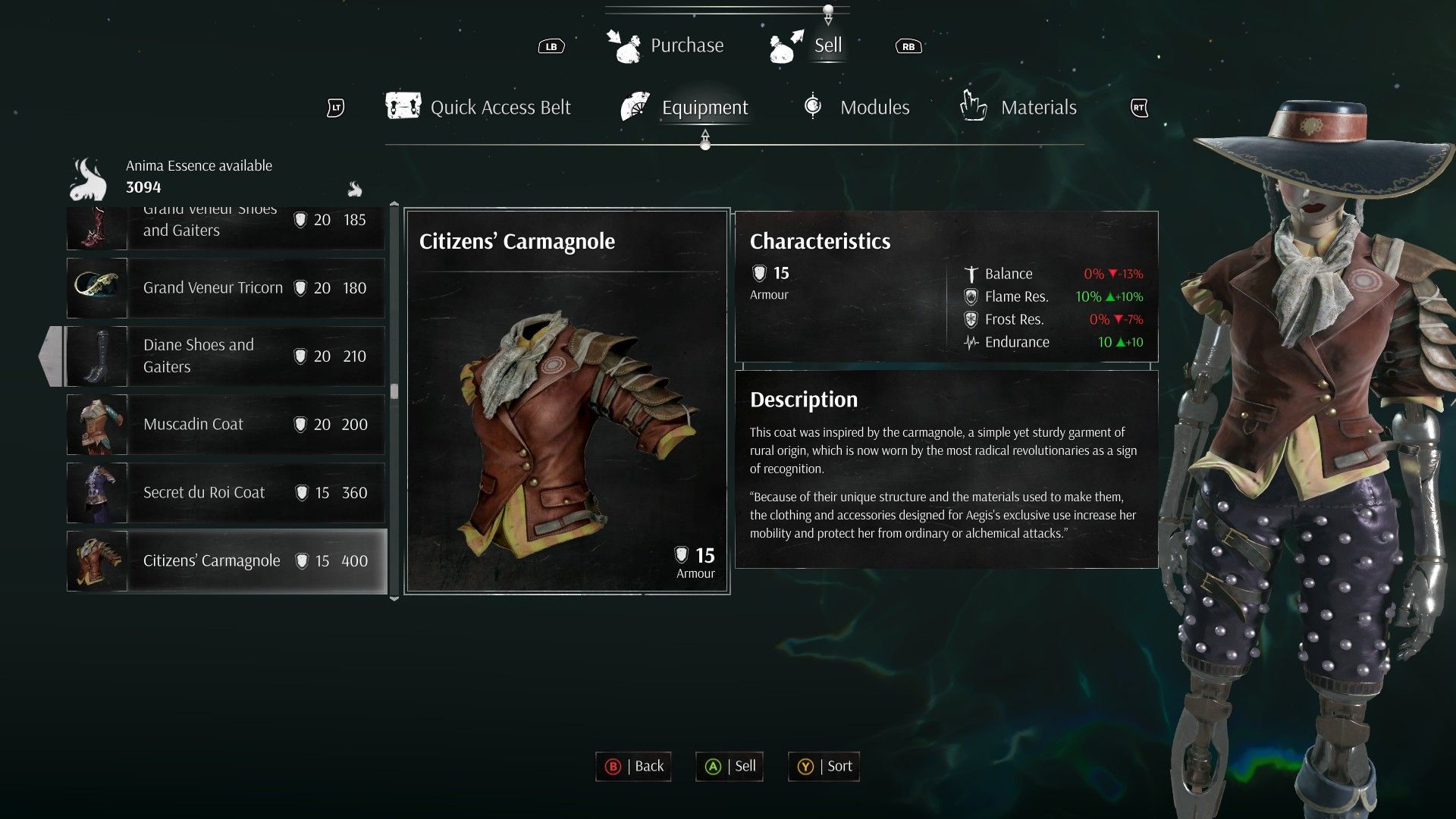 Steelrising Beginner Guide - Selling Unused Armor for Anima Essence