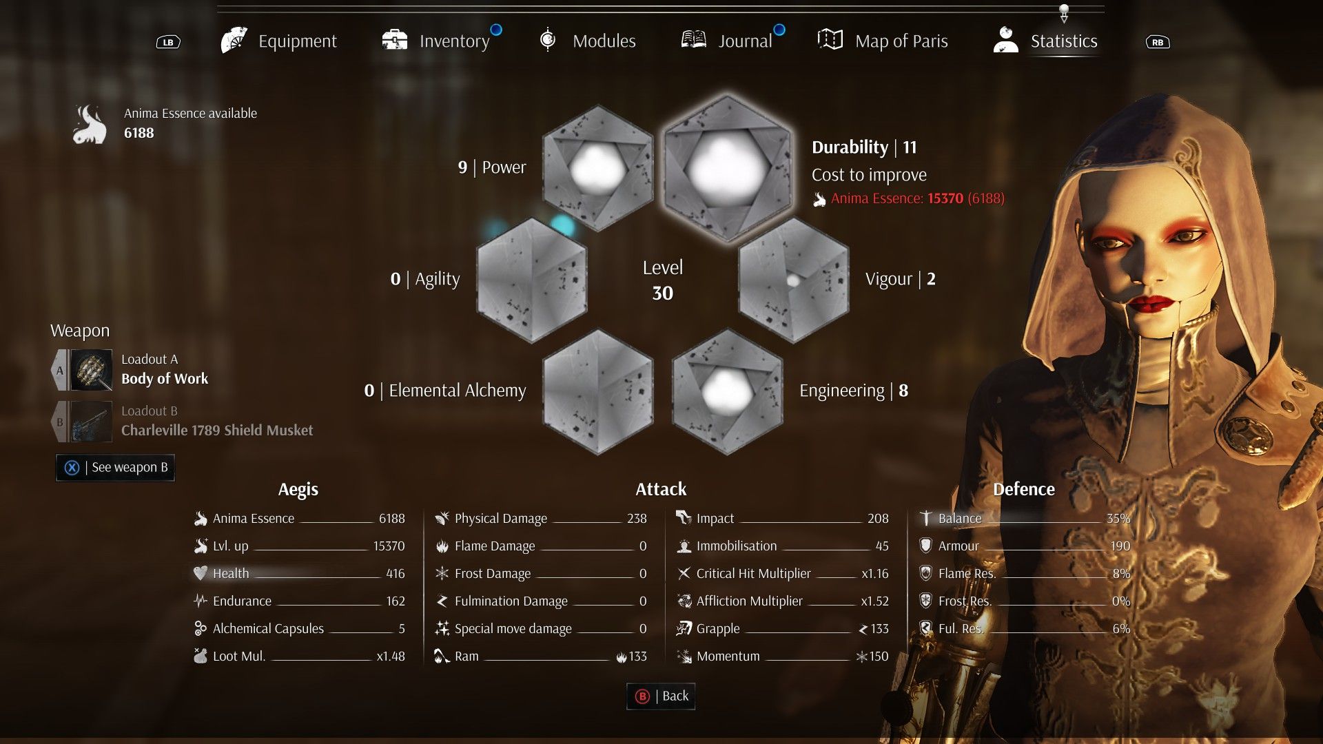 Steelrising Bodyguard - Durability, Power, and Engineering Primary Attributes