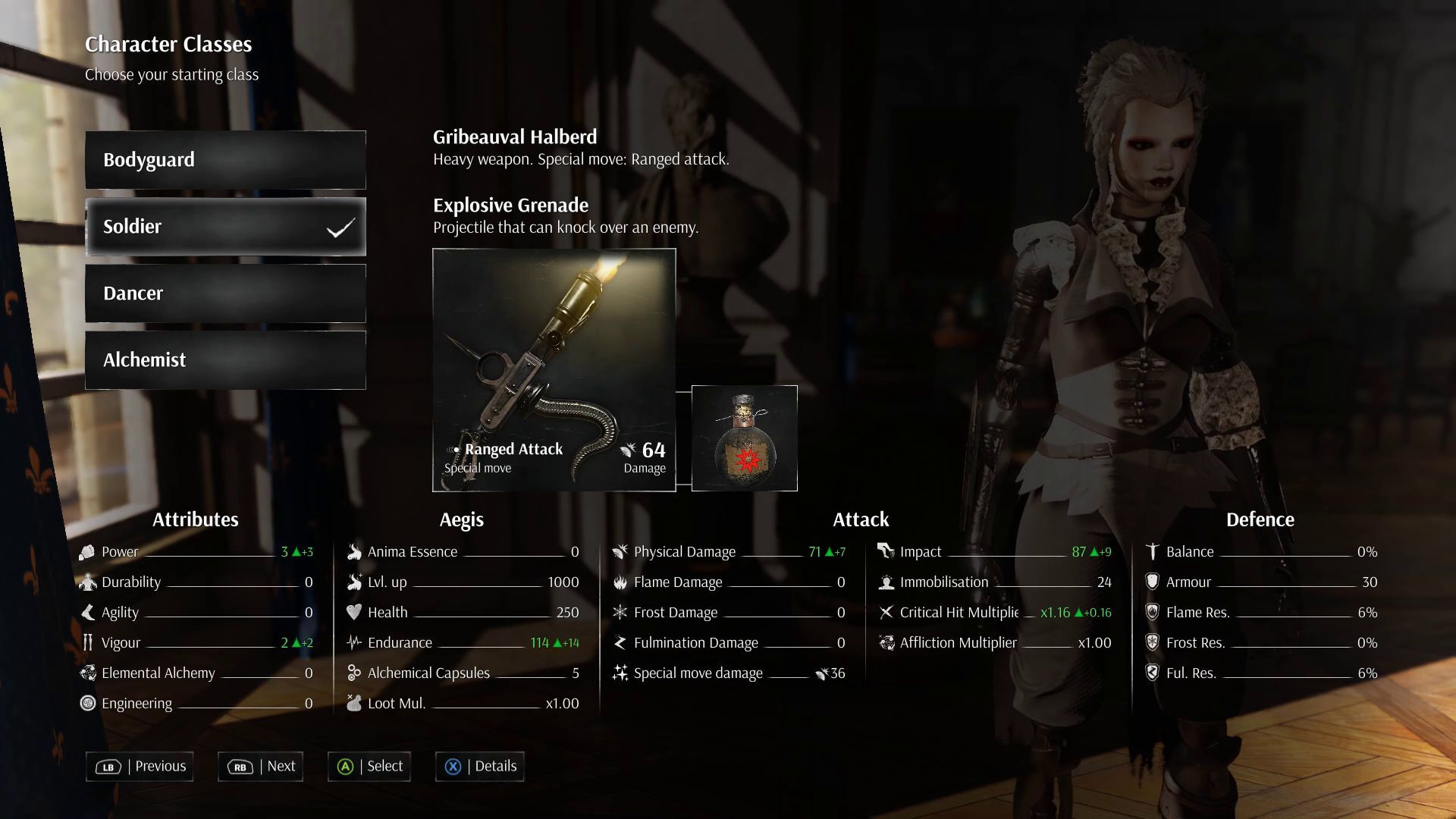 Steelrising Class Guide - Soldier Class Starter Attributes