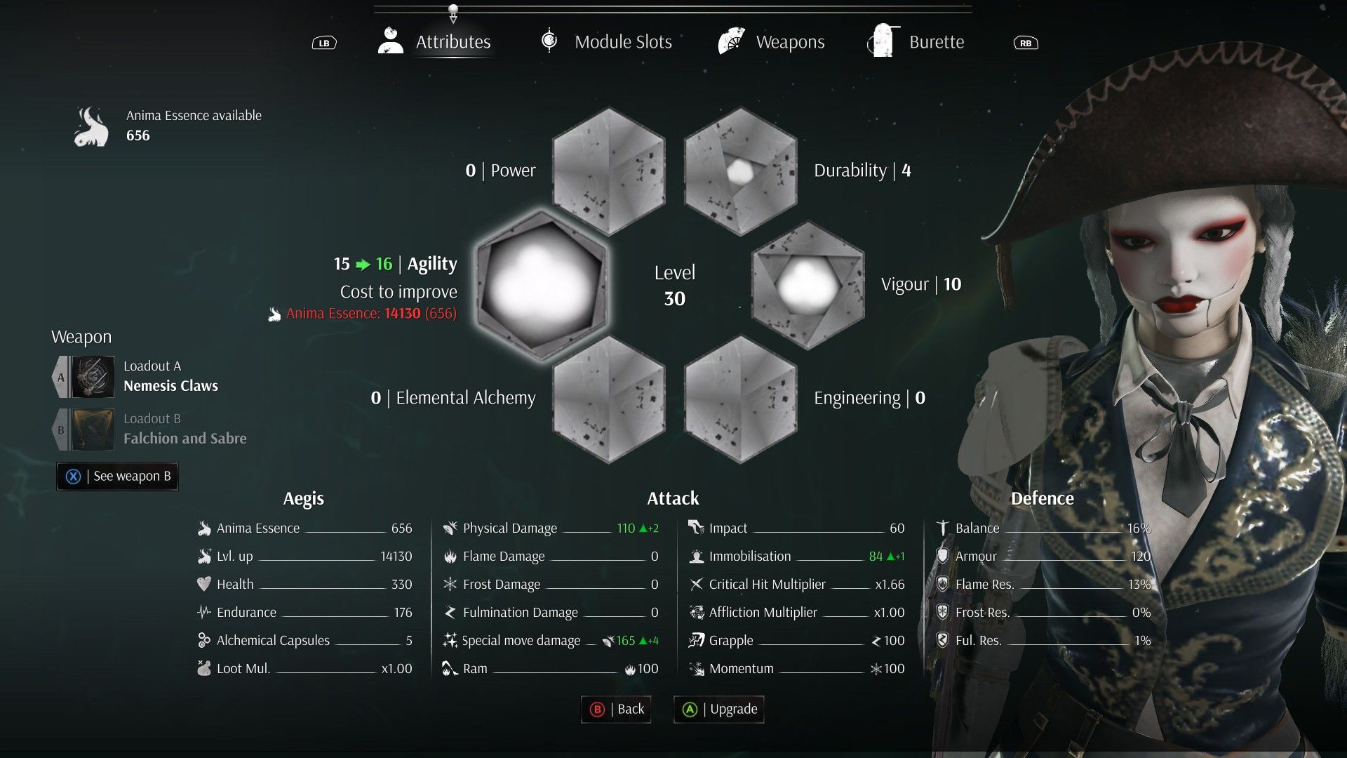 Steelrising Dancer - Agility and Vigour Primary Attributes
