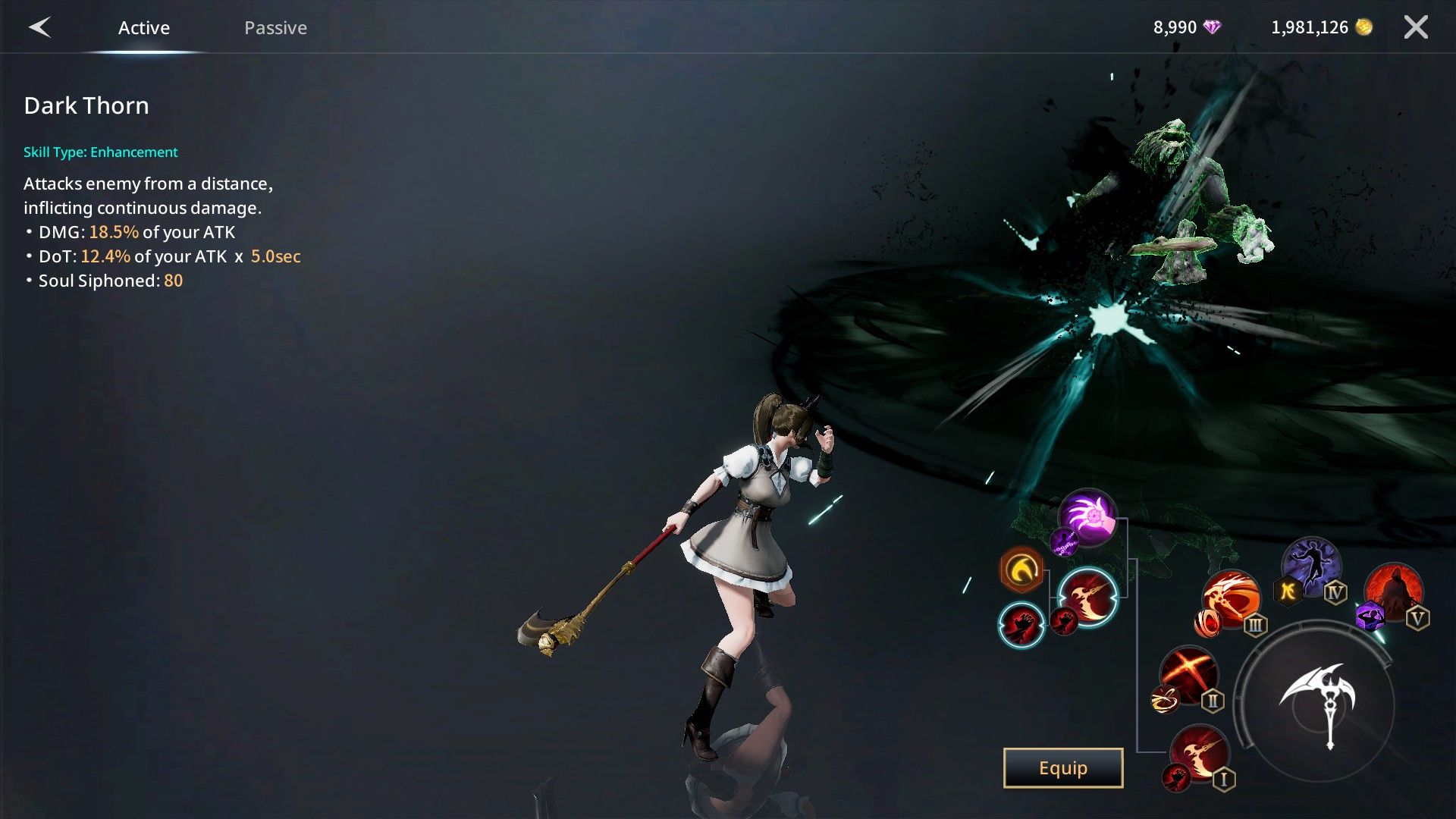 MMORPG Gameplay Overview - Dark Thorn Support Skill for the Scythe