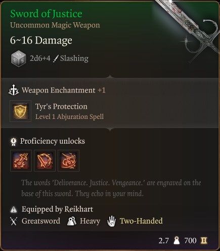 Baldur&rsquo;s Gate 3 Paladin Equipment - Sword of Justice
