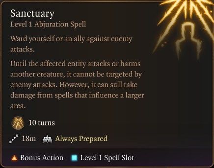 Baldur&rsquo;s Gate 3 Paladin Level 3 - Sanctuary Spell