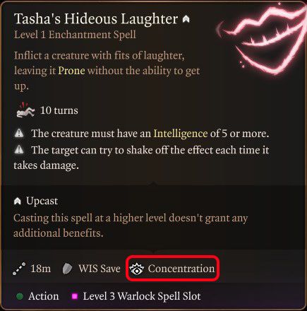 Tasha&rsquo;s Hideous Laughter Spell with Concentration