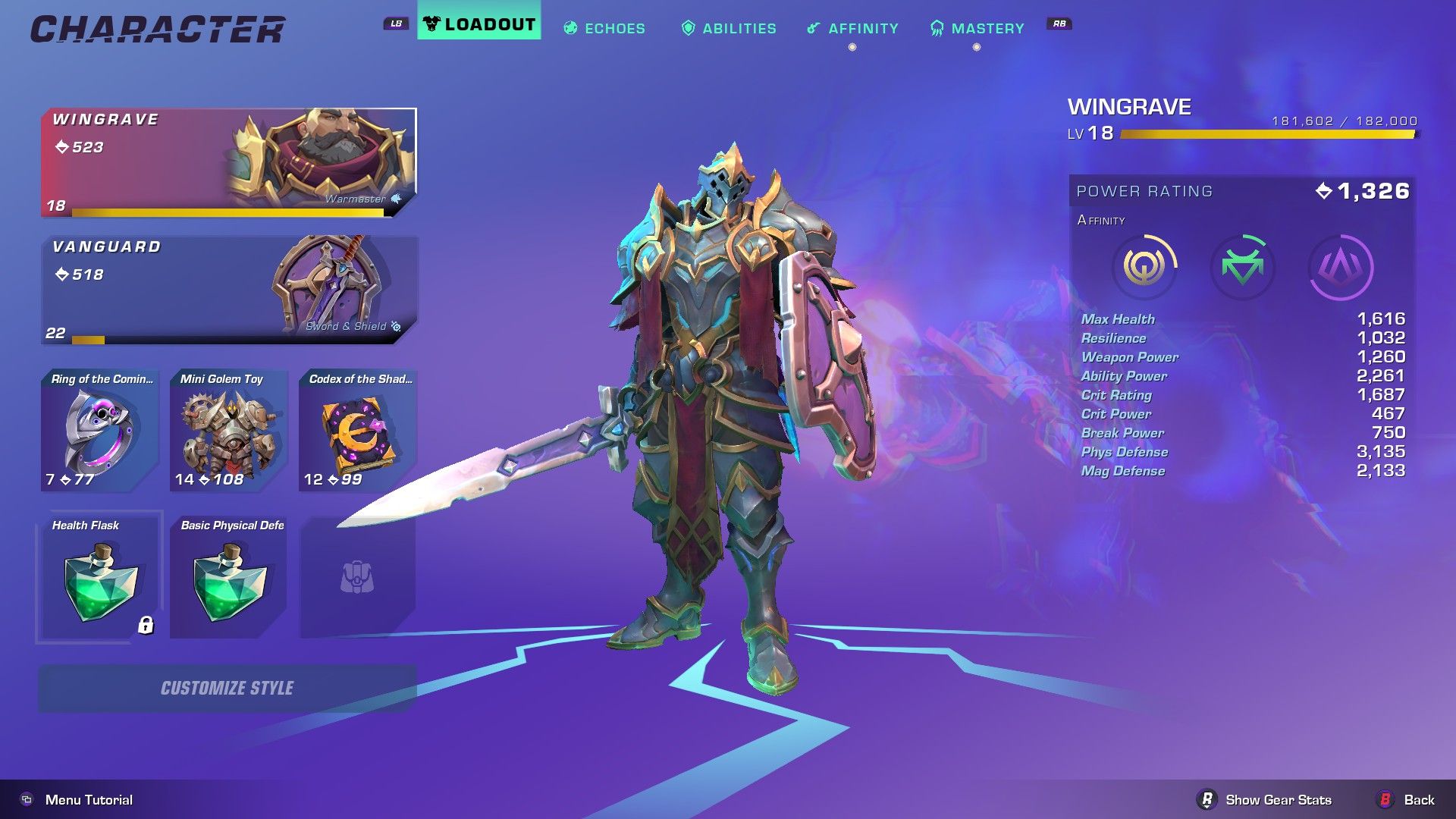 Wayfinder Closed Beta - Character Progression Wingrave Loadout