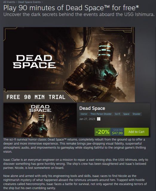 Steam Adds Game Trials First One Being Dead Space