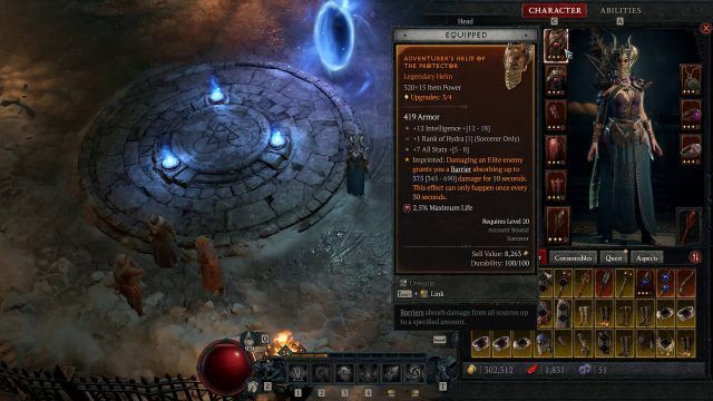 Diablo 4 Aspect of the Protector and High Intelligence in the Helm