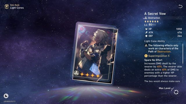 Honkai Star Rail Arlan Guide - A Secret Vow (4-Star Light Cone)