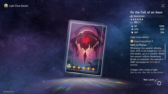 Honkai Star Rail Arlan Guide - On the Fall of an Aeon (5-Star Light Cone)