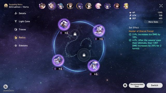 Honkai Star Rail Herta Guide - Hunter of Glacial Forest Set