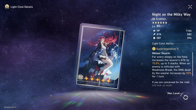 Honkai Star Rail Himeko Guide - Night on the Milky Way (5-Star Light Cone)