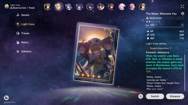Honkai Star Rail Hook Guide - The Moles Welcome You (4-Star Light Cone)