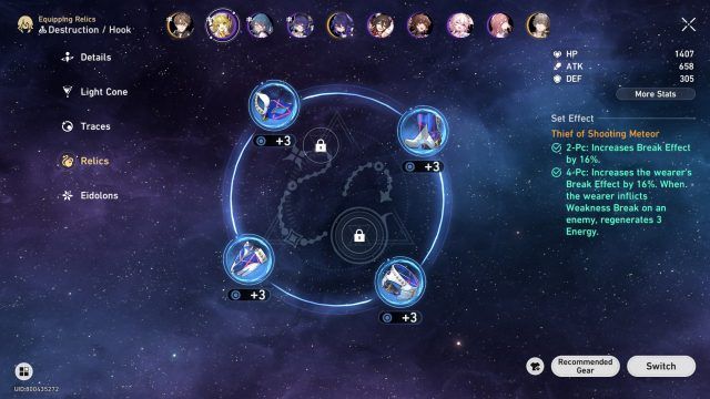 Honkai Star Rail Hook Guide - Thief of Shooting Meteor Set