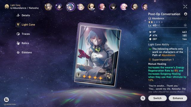 Honkai Star Rail Natasha Guide - Post-Op Conversion (4-Star Light Cone)