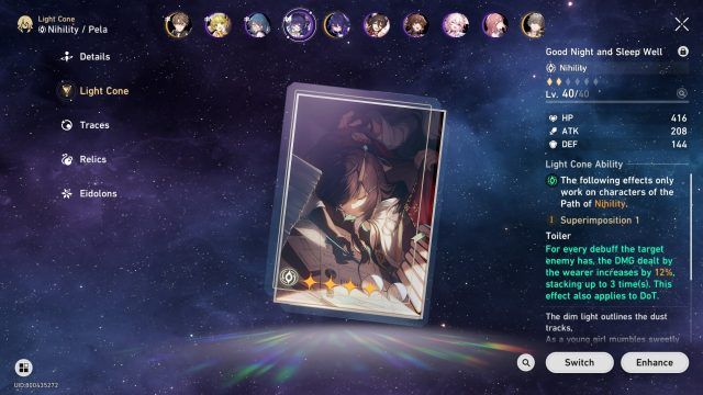 Honkai Star Rail Pela Guide - Good Night and Sleep Well (4-Star Light Cone)