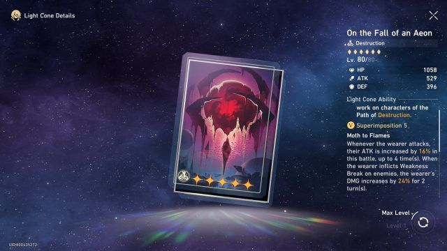 Honkai Star Rail Physical Trailblazer Guide - On the Fall of an Aeon (5-Star Light Cone)