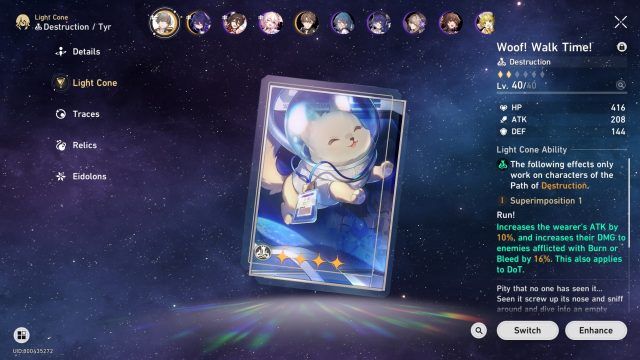 Honkai Star Rail Physical Trailblazer Guide - Woof Walk Time (4-Star Light Cone)