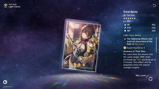 Honkai Star Rail Sushang Guide - Swordplay (4-Star Light Cone)