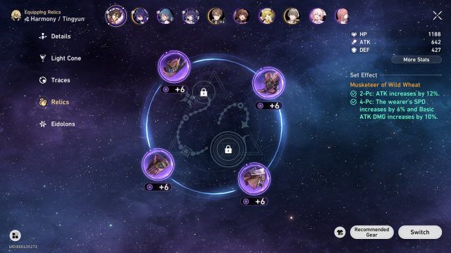 Honkai Star Rail Tingyun Guide - Musketeer of Wild Wheat Set