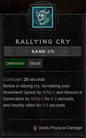 Diablo 4 Barb Build - Rallying Cry Defensive Skill to Increase Resource Generation