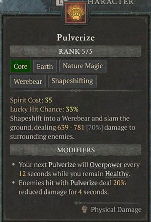 Diablo 4 Werebear Druid Build - Pulverize