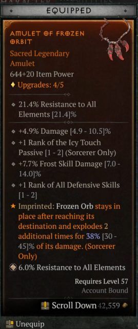diablo 4 frozen orb sorc build level 50 legendaries
