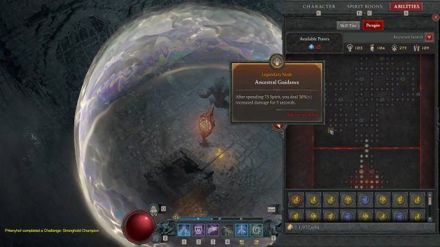 Ancestral Guidance Druid Paragon Board to Deal Increased Damage After Spending 75 Spirit
