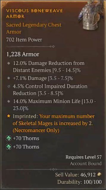 Blood Lancer Viscous Boneweave Armor to Gain 2 Skeletal Mages