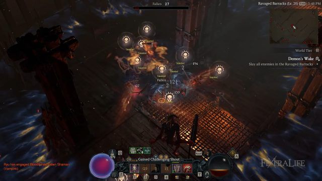 Bloody Diablo 4 Barbarian Build - Applying Challenging Shout to Taunt Enemies